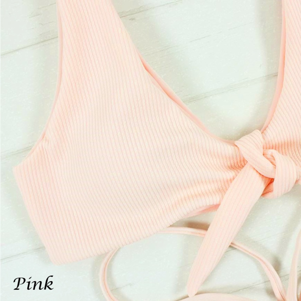 Restocked 🖤 Ribbed Knot Tie Bikini Set Pink or Tan - Picture 7 of 7